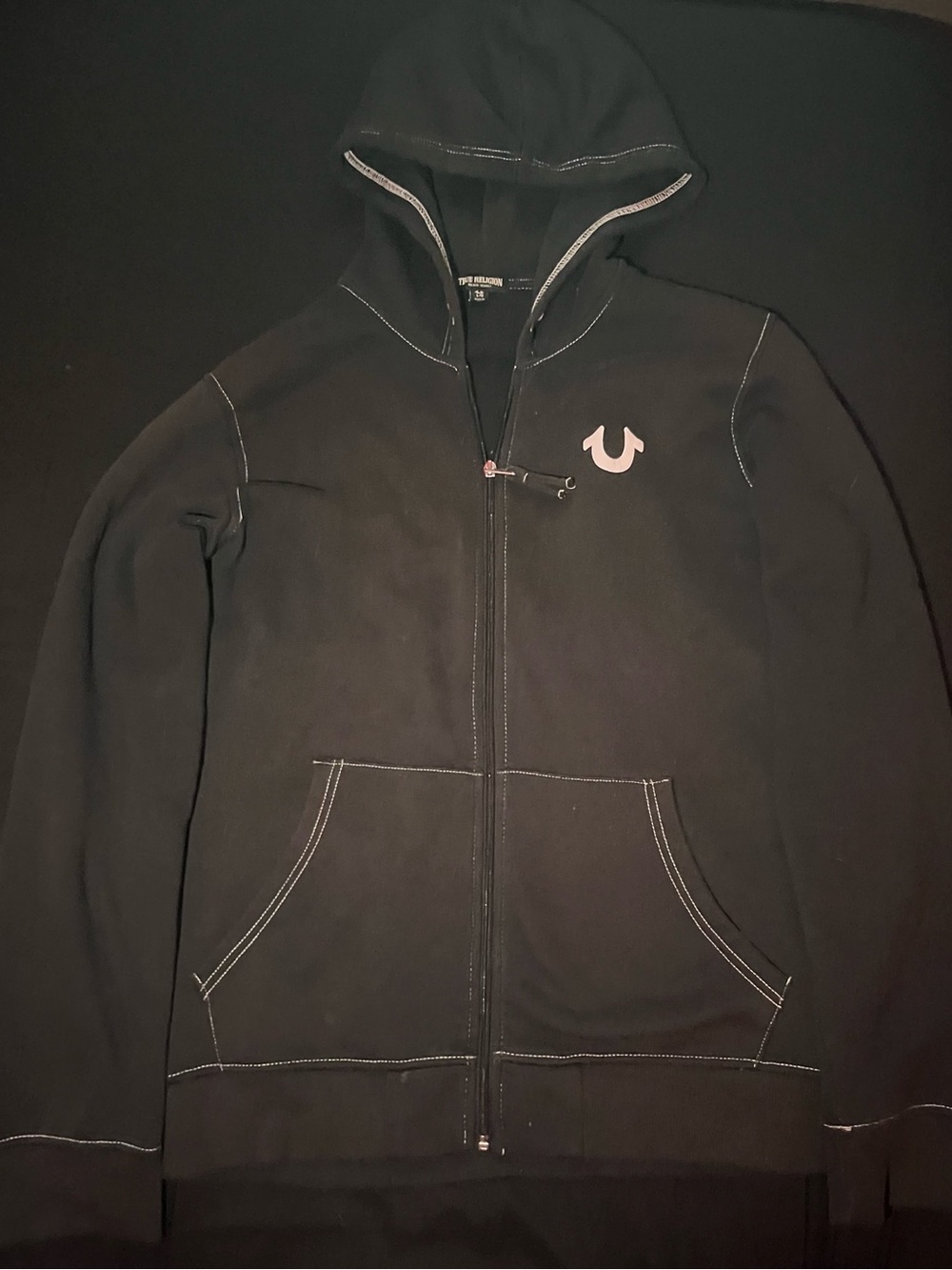 True Religion Black Zip-Up Hoodie with Logo